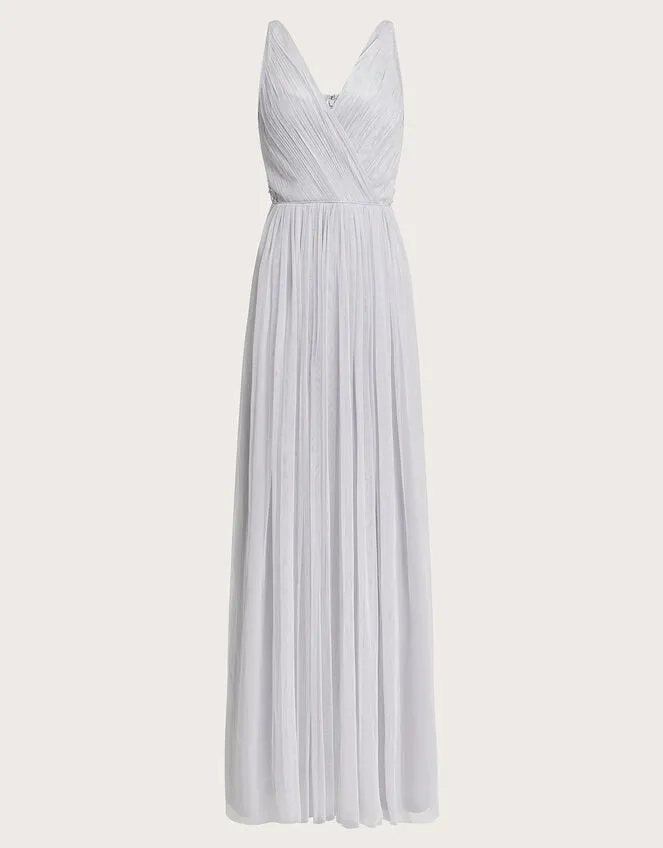 Anne Mesh Maxi Dress In Recycled Polyester Silver Women Monsoon Occasionwear