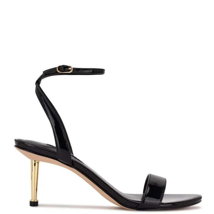 Anny Ankle Strap Heeled Sandals Black Patent Women Nine West Heels
