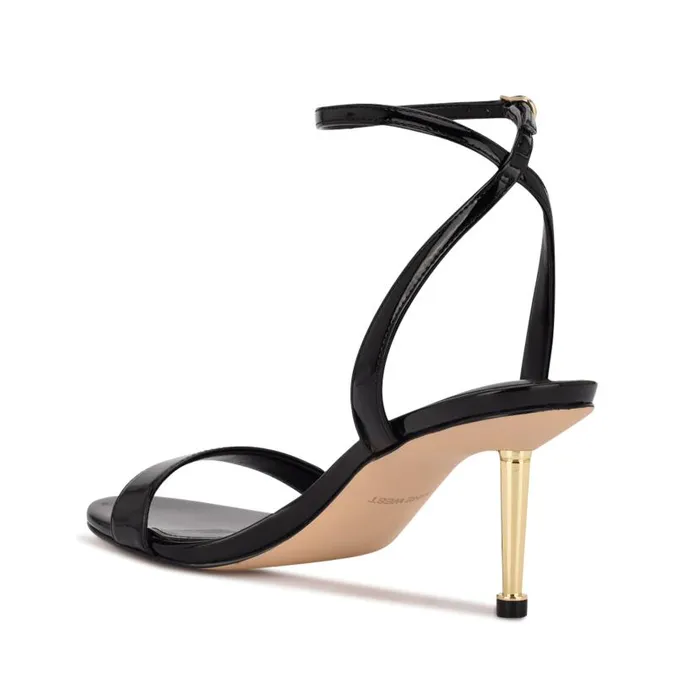 Anny Ankle Strap Heeled Sandals Black Patent Women Nine West Heels