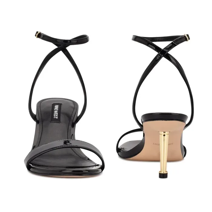 Anny Ankle Strap Heeled Sandals Black Patent Women Nine West Heels