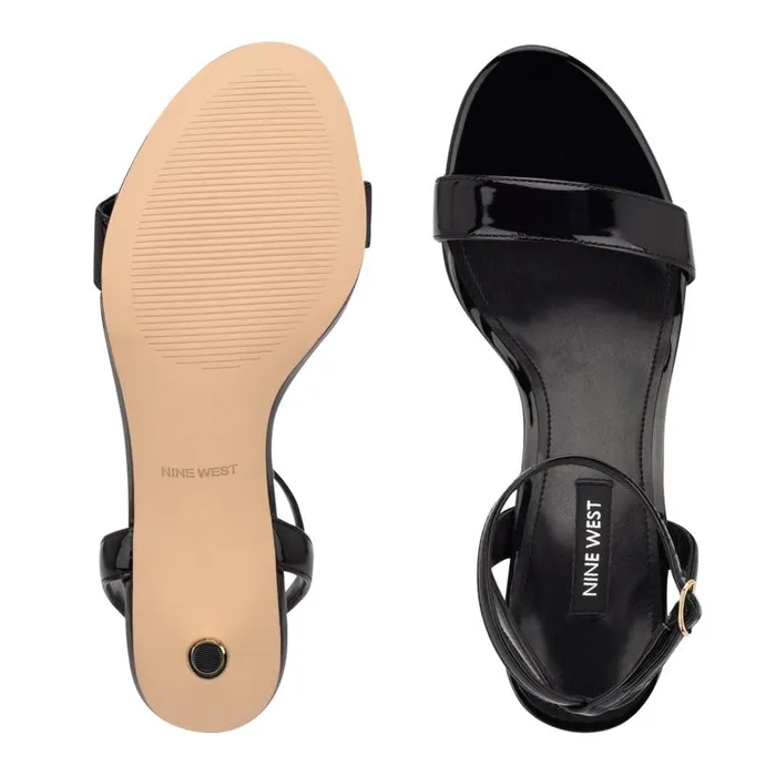 Anny Ankle Strap Heeled Sandals Black Patent Women Nine West Heels