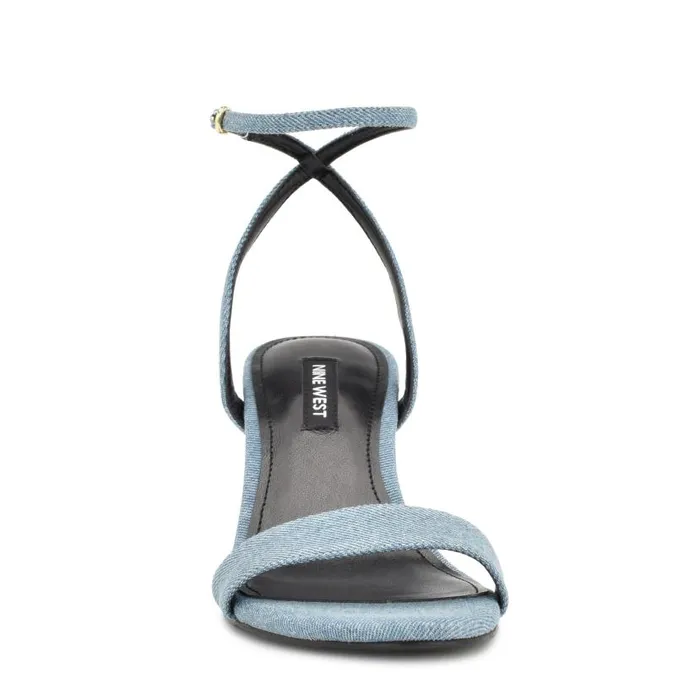 Anny Ankle Strap Heeled Sandals Blue Denim Fabric Women Nine West Heels