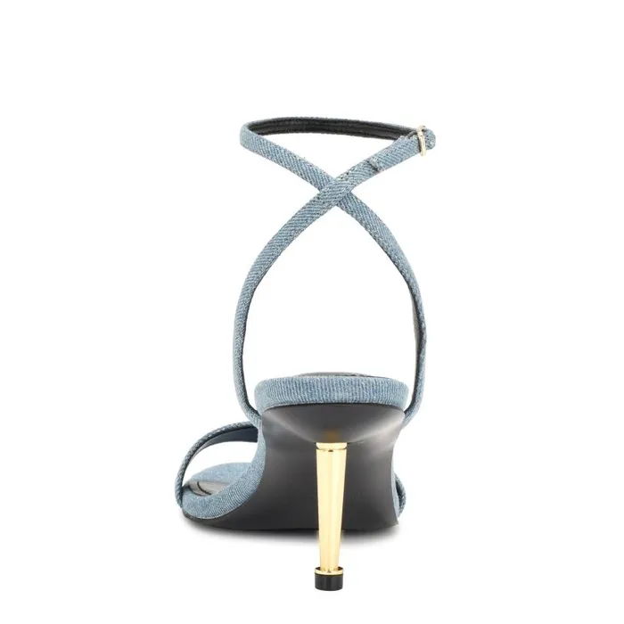 Anny Ankle Strap Heeled Sandals Blue Denim Fabric Women Nine West Heels