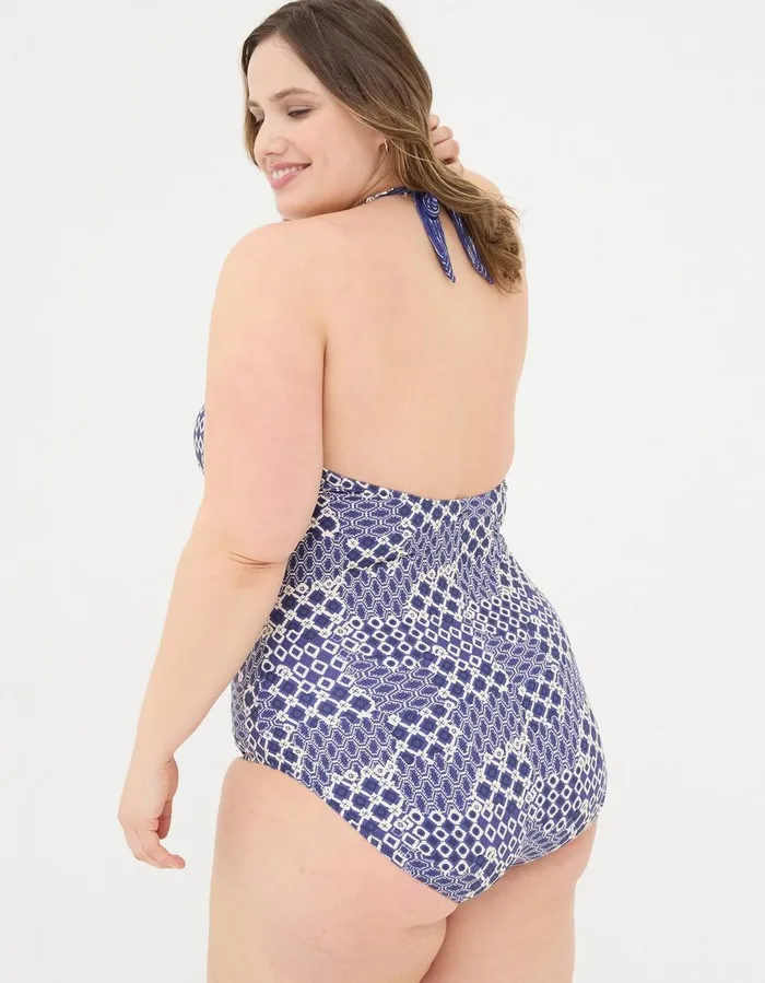 Ari Patchwork Geo Swimsuit Blue Women FatFace Beachwear and Swimwear