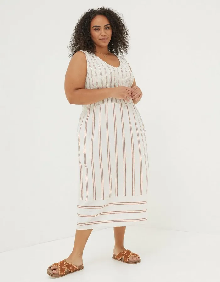 Aria Stripe Midi Dress Natural Women FatFace Beachwear and Swimwear