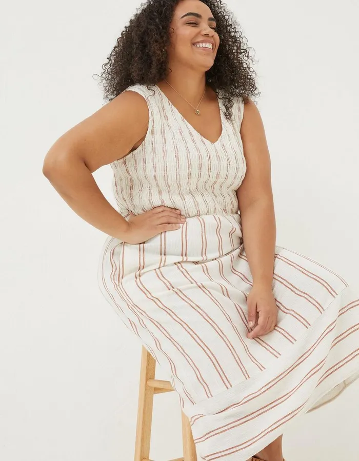 Aria Stripe Midi Dress Natural Women FatFace Beachwear and Swimwear