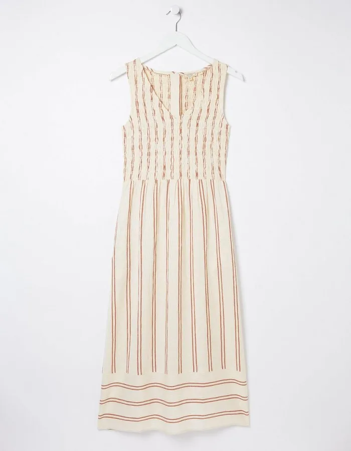Aria Stripe Midi Dress Natural Women FatFace Beachwear and Swimwear