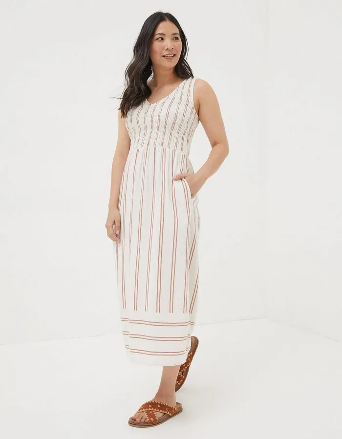 Aria Stripe Midi Dress Natural Women FatFace Beachwear and Swimwear