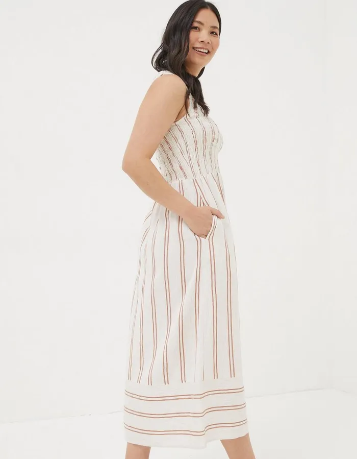 Aria Stripe Midi Dress Natural Women FatFace Beachwear and Swimwear