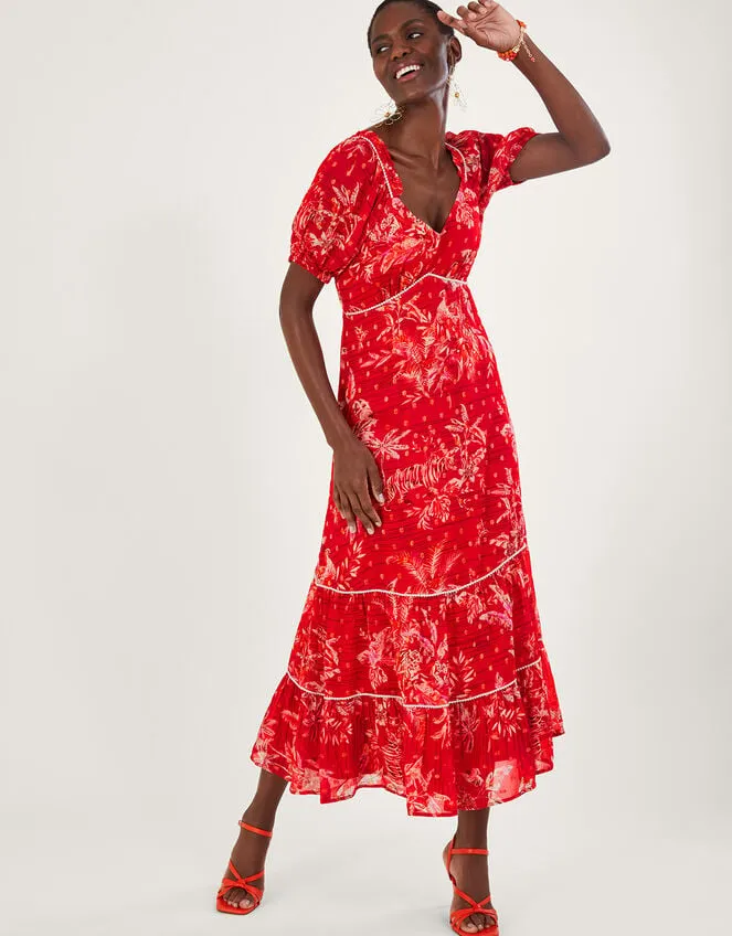 Arielle Tiered Print Dress With Sustainable Viscose Red Women Monsoon Occasionwear