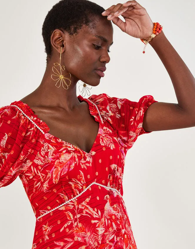 Arielle Tiered Print Dress With Sustainable Viscose Red Women Monsoon Occasionwear