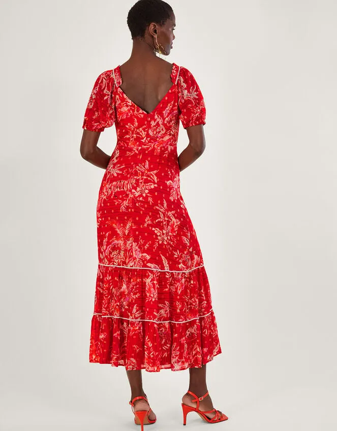 Arielle Tiered Print Dress With Sustainable Viscose Red Women Monsoon Occasionwear