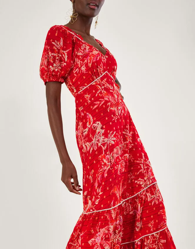 Arielle Tiered Print Dress With Sustainable Viscose Red Women Monsoon Occasionwear