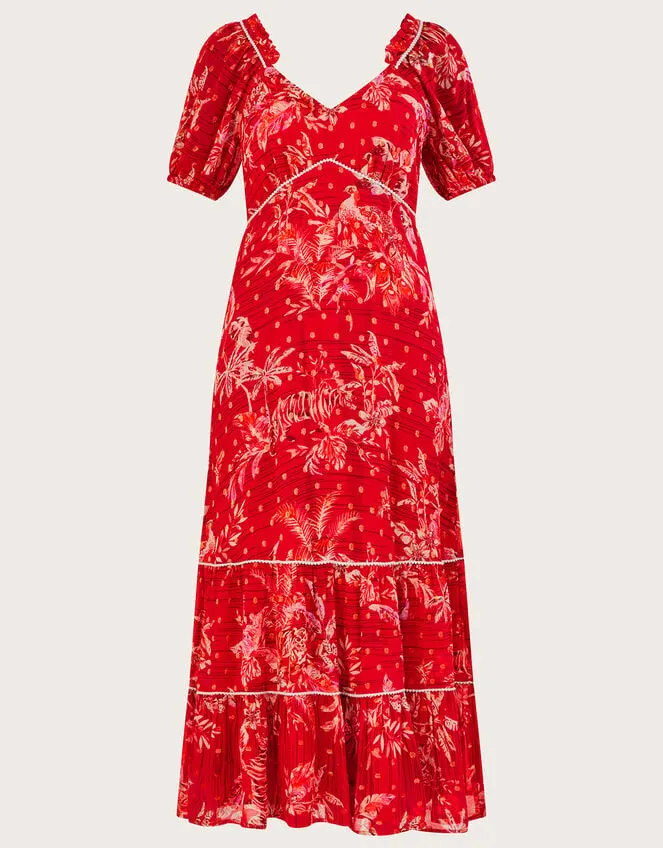 Arielle Tiered Print Dress With Sustainable Viscose Red Women Monsoon Occasionwear