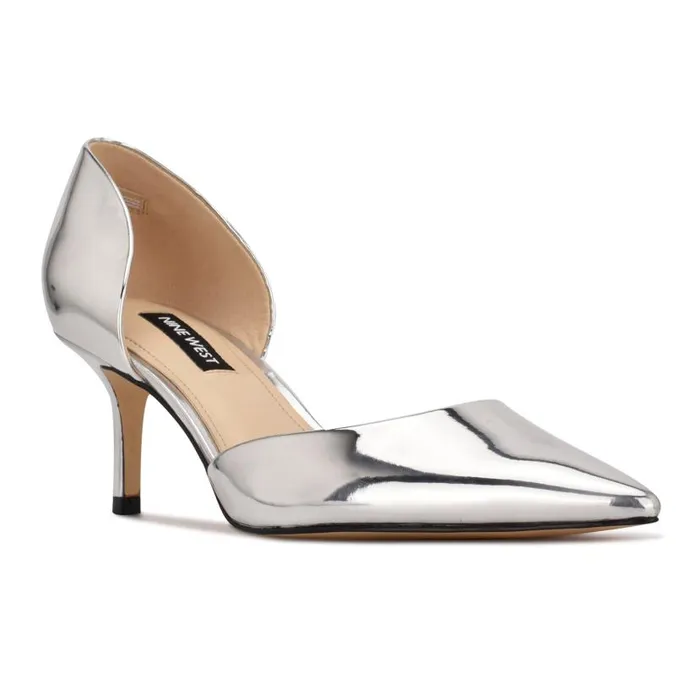 Arive Pointy Toe Pumps Silver Mirror Metallic Women Nine West Heels