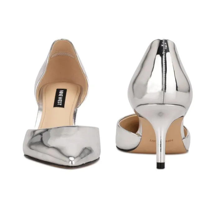Arive Pointy Toe Pumps Silver Mirror Metallic Women Nine West Heels