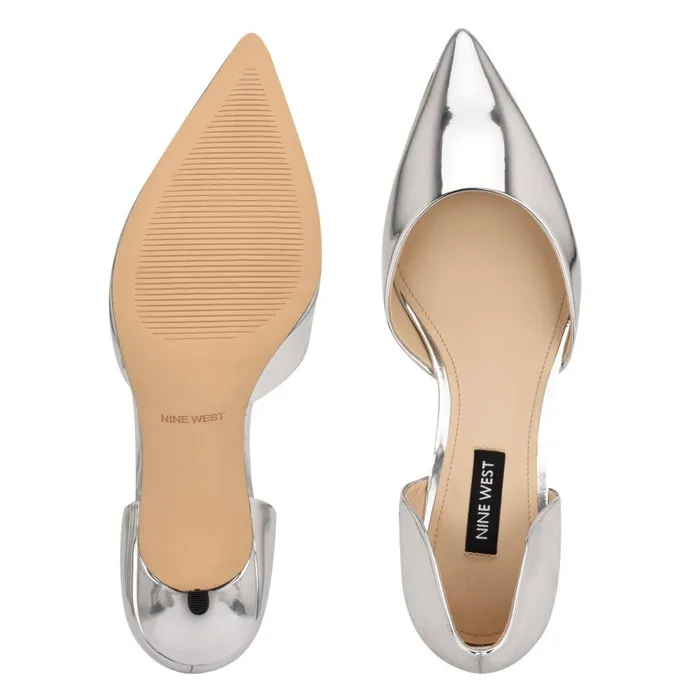 Arive Pointy Toe Pumps Silver Mirror Metallic Women Nine West Heels