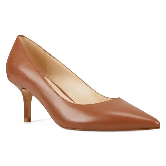 Arlene Pointy Toe Pumps Light Brown Leather Women Nine West Heels