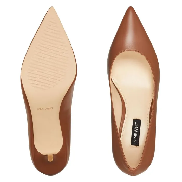 Arlene Pointy Toe Pumps Light Brown Leather Women Nine West Heels