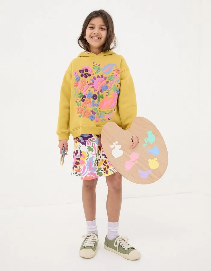 Art Club Popover Hoodie Washed Yellow Girls FatFace Sweatshirts and Hoodies