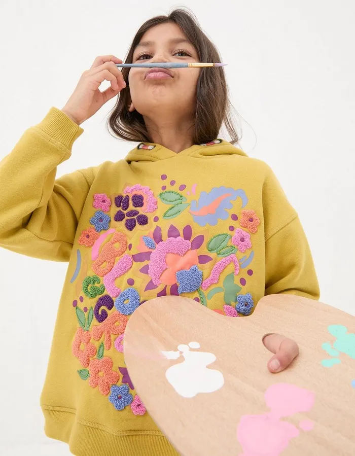Art Club Popover Hoodie Washed Yellow Girls FatFace Sweatshirts and Hoodies