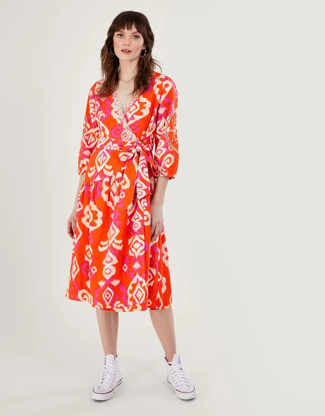 Aspen Wrap Dress In Linen Blend Orange Women Monsoon Dresses