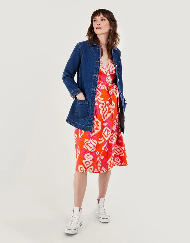 Aspen Wrap Dress In Linen Blend Orange Women Monsoon Dresses