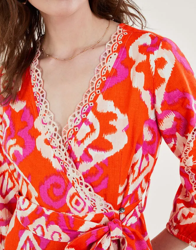 Aspen Wrap Dress In Linen Blend Orange Women Monsoon Dresses