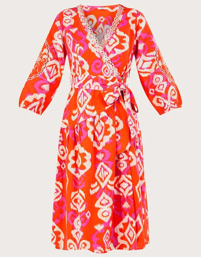 Aspen Wrap Dress In Linen Blend Orange Women Monsoon Dresses