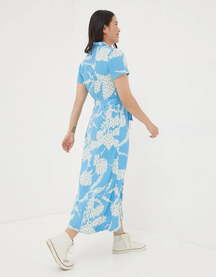 Aster Textured Leaves Midi Dress Aqua Blue Women FatFace Dresses