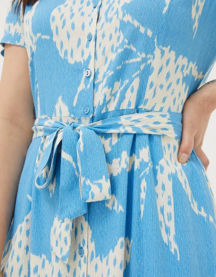 Aster Textured Leaves Midi Dress Aqua Blue Women FatFace Dresses