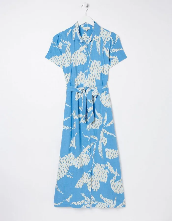 Aster Textured Leaves Midi Dress Aqua Blue Women FatFace Dresses