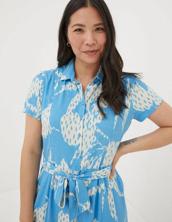 Aster Textured Leaves Midi Dress Aqua Blue Women FatFace Dresses