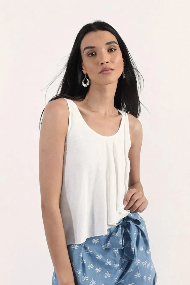Asymmetric Overlay Tank Top WHITE Women Molly Bracken Tops