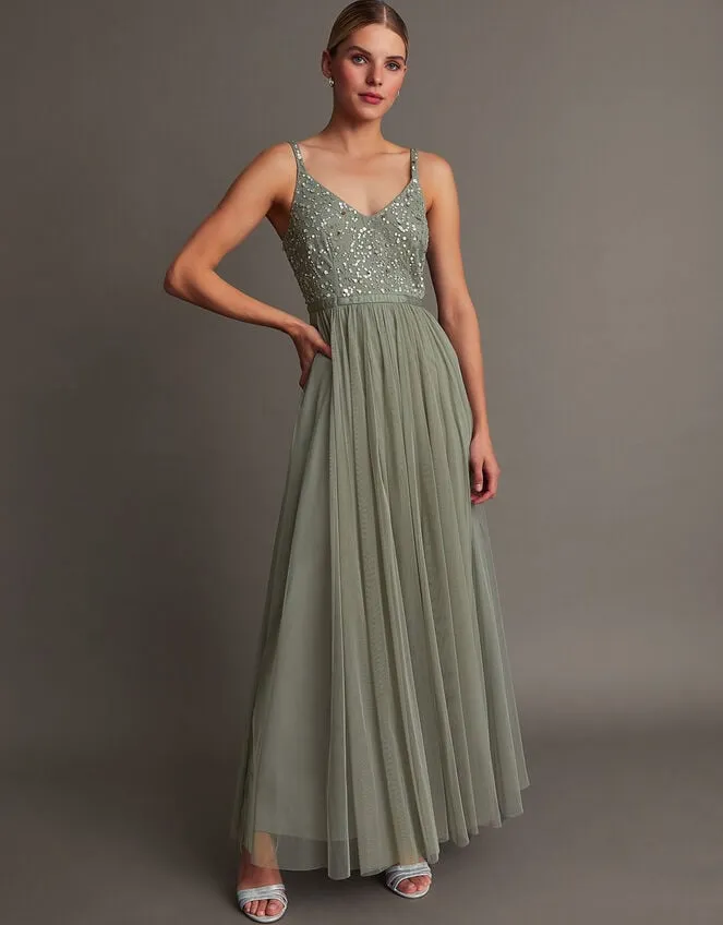 Autumn Embellished Maxi Dress In Recycled Polyester Green Women Monsoon Occasionwear
