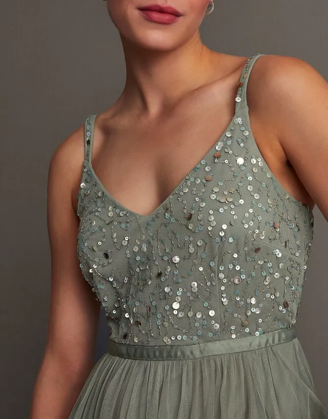 Autumn Embellished Maxi Dress In Recycled Polyester Green Women Monsoon Occasionwear