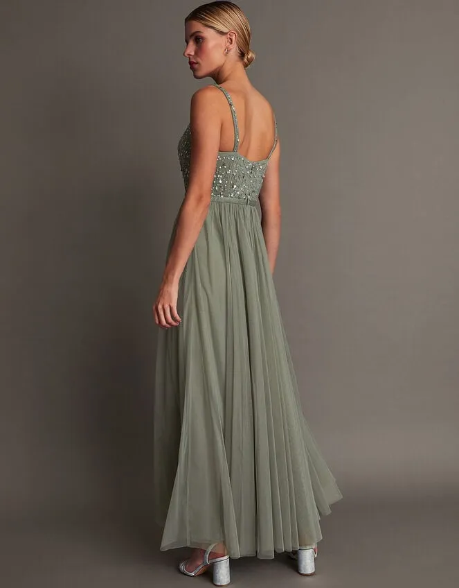 Autumn Embellished Maxi Dress In Recycled Polyester Green Women Monsoon Occasionwear