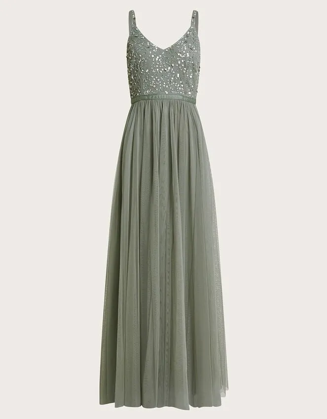 Autumn Embellished Maxi Dress In Recycled Polyester Green Women Monsoon Occasionwear