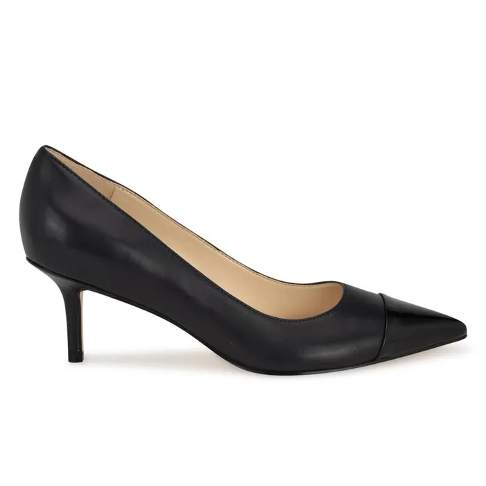 Avaite Cap Toe Pumps Black Leather Women Nine West Heels