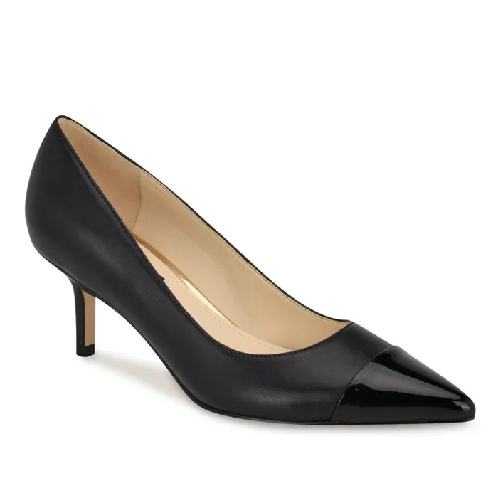 Avaite Cap Toe Pumps Black Leather Women Nine West Heels