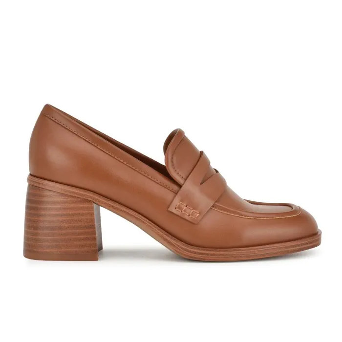 Avalia Heeled Loafers Dark Natural Women Nine West Flats and Loafers