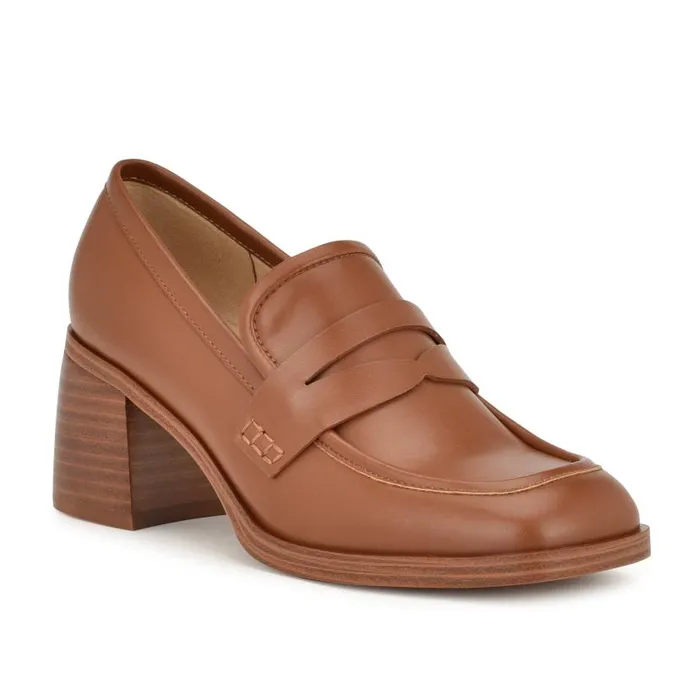 Avalia Heeled Loafers Dark Natural Women Nine West Flats and Loafers