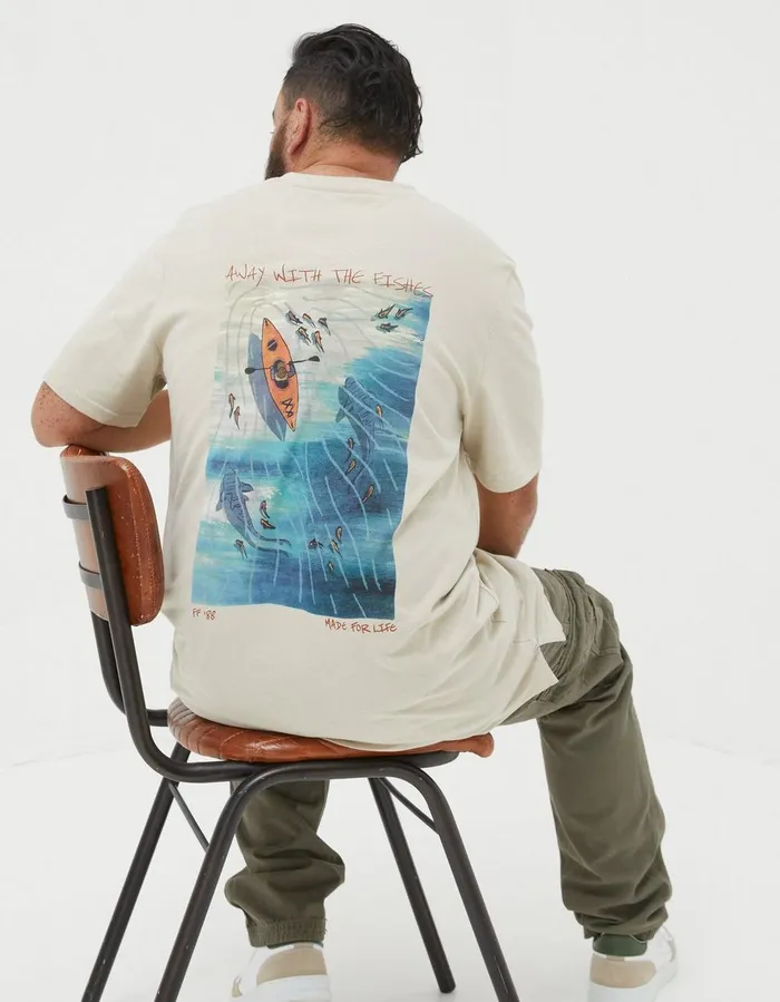 Away With The Fishes TShirt Washed Natural Men FatFace TShirts
