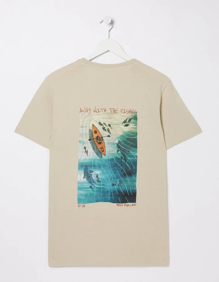 Away With The Fishes TShirt Washed Natural Men FatFace TShirts