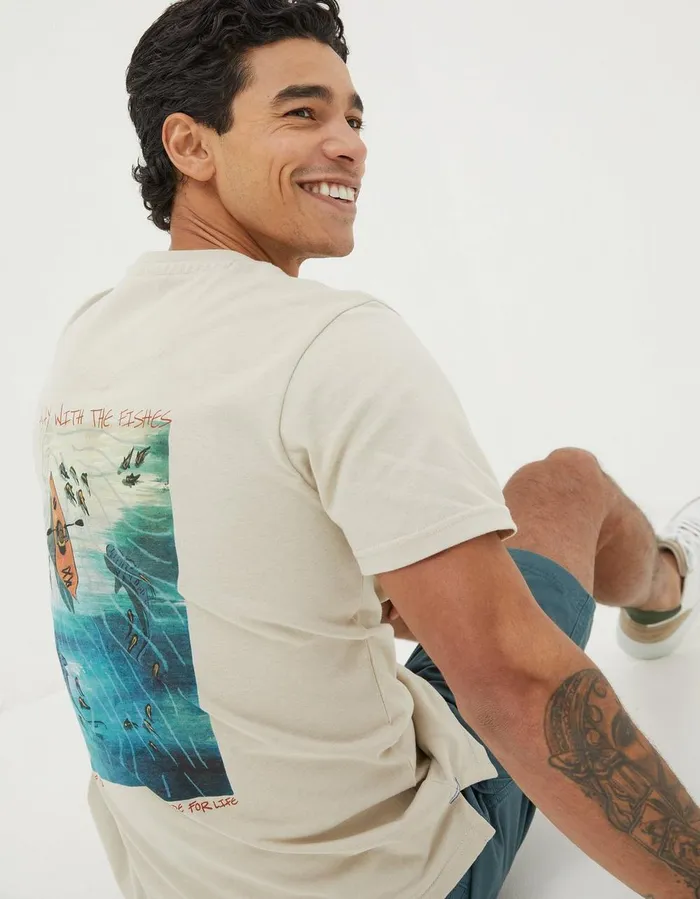 Away With The Fishes TShirt Washed Natural Men FatFace TShirts