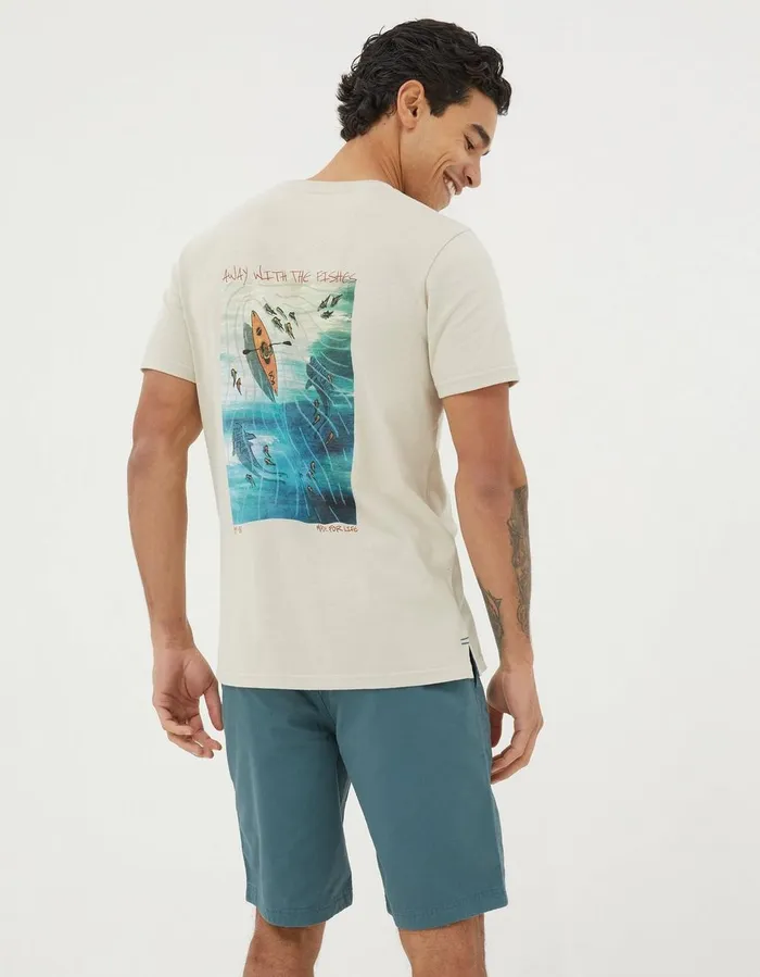 Away With The Fishes TShirt Washed Natural Men FatFace TShirts