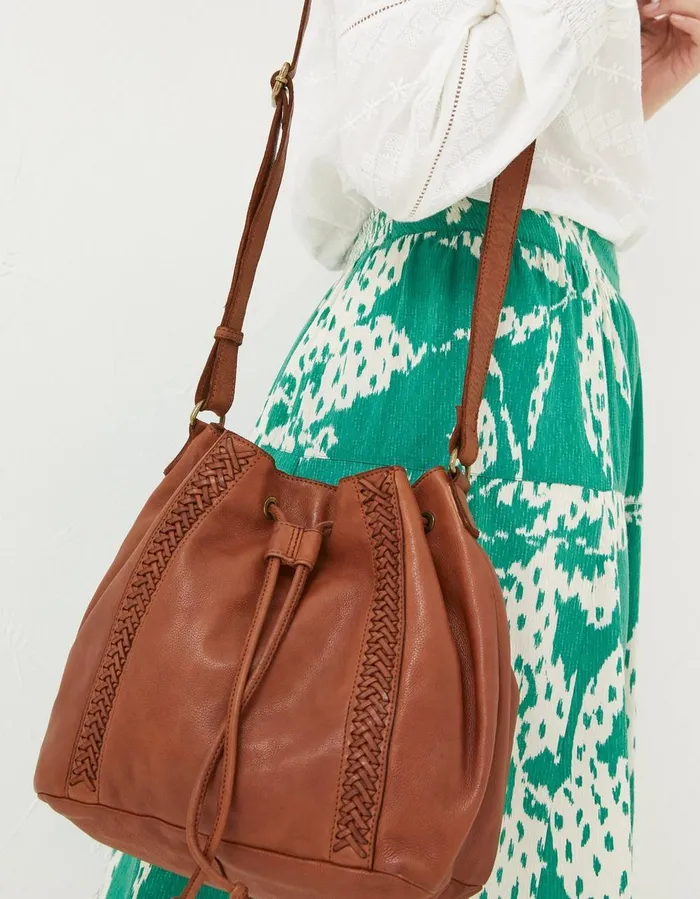 Awna Leather Bucket Bag Tan Women FatFace Bags and Purses