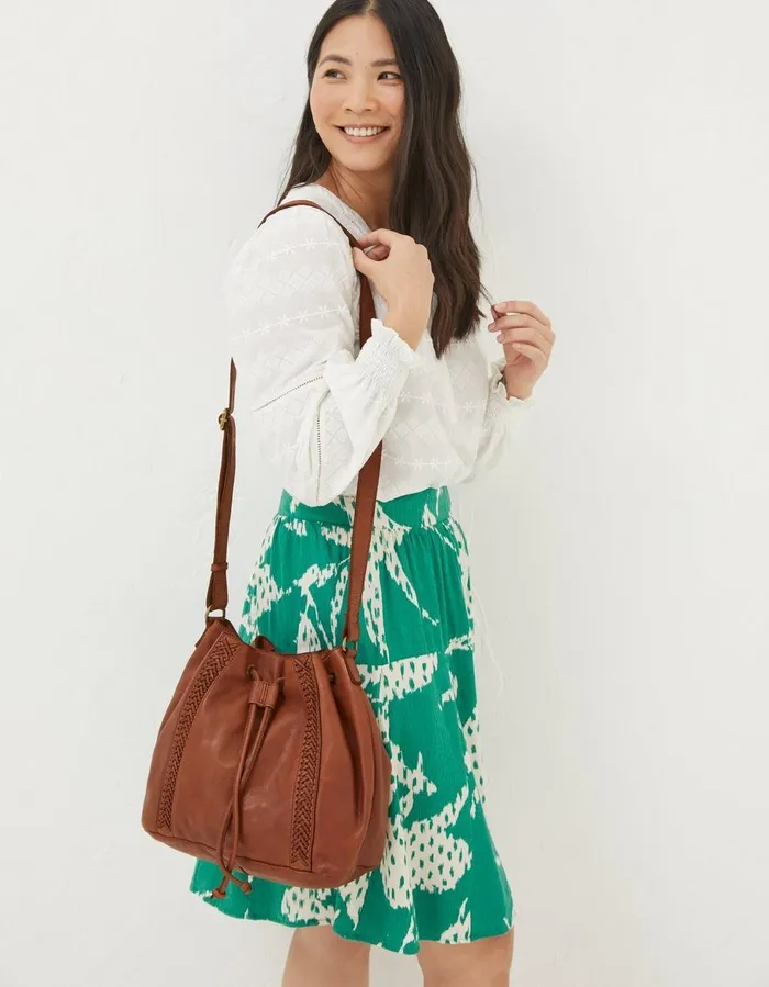 Awna Leather Bucket Bag Tan Women FatFace Bags and Purses