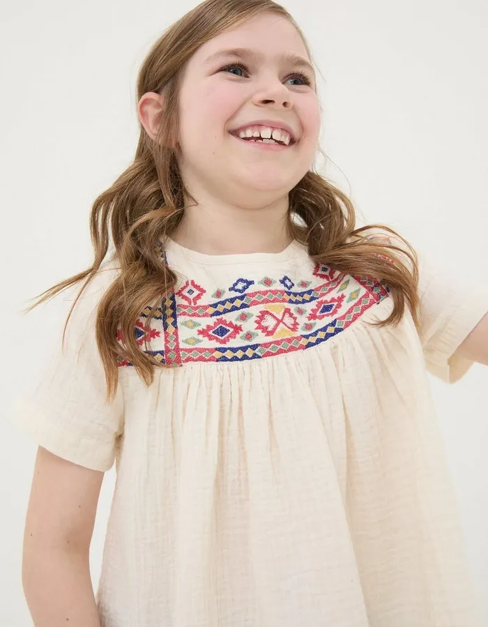 Aztec Embroidered Top Ivory Girls FatFace Tops and TShirts
