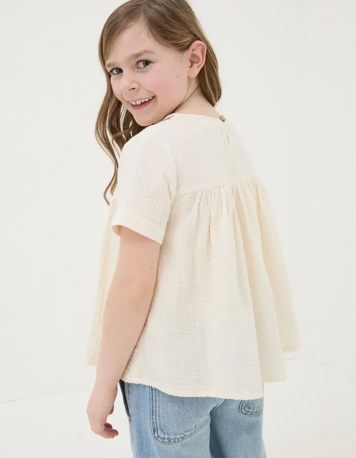 Aztec Embroidered Top Ivory Girls FatFace Tops and TShirts